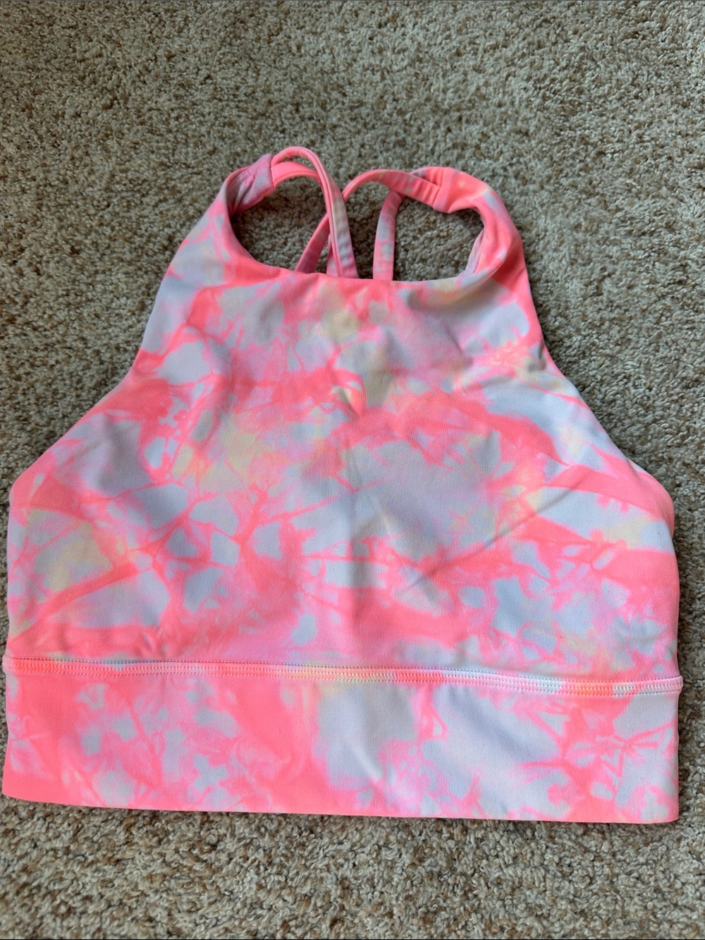 lululemon athletica Pink Tie-Dye Crisscross High Neck Sports Bra